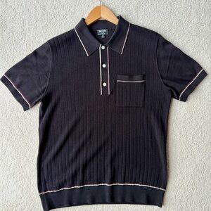 Todd Snyder Black Sweater Polo with White & Red Accents